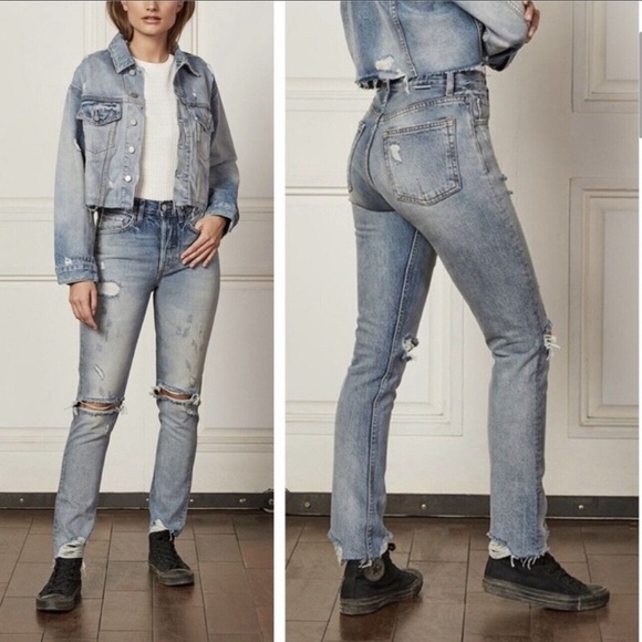 NWT BOYISH Billy Jeans Some Like It Hot Medium Blue Wash Super Distressed US 27